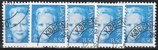 FRIMÆRKER DANMARK | 2003 - AFA 1340 - Dronning Margrethe II - 8,50 Kr. lyseblå x 5 stk. - Pænt hjørnestemplet